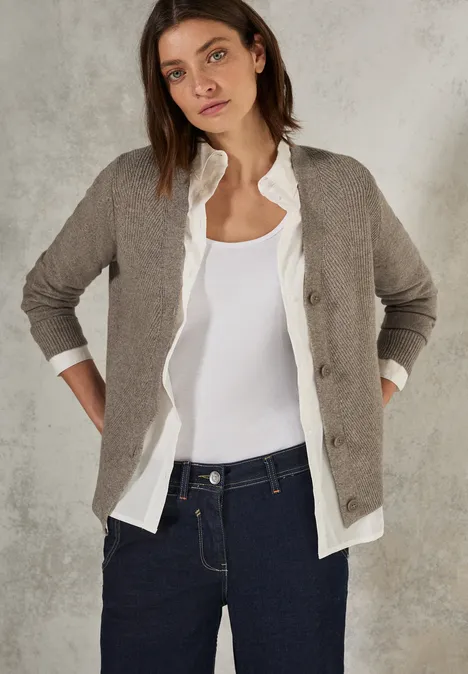 Strukturmix Cardigan dark taupe melange