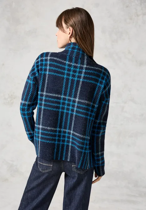 Karierte Strickjacke deep petrol