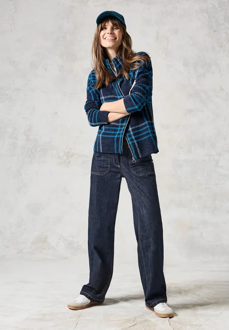 Karierte Strickjacke deep petrol