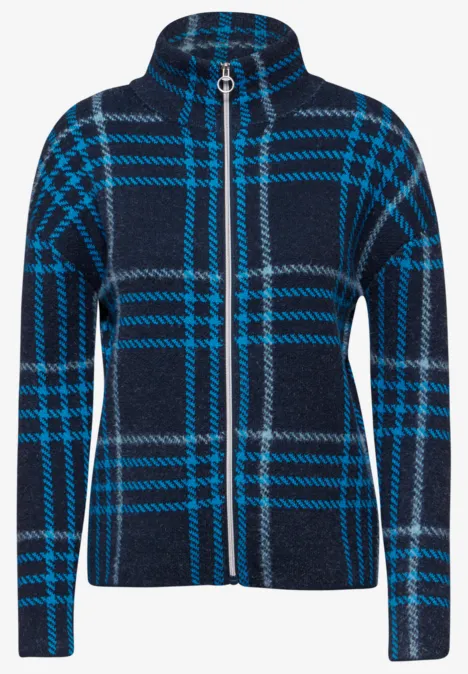 Karierte Strickjacke deep petrol