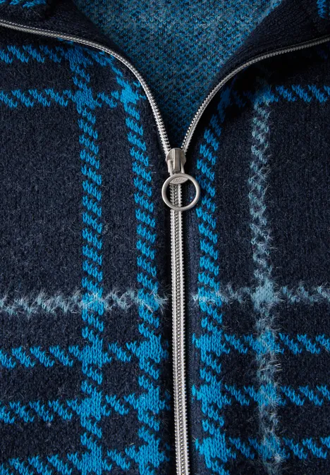 Karierte Strickjacke deep petrol