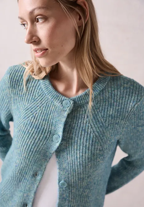 Grobstrick- Cardigan aqua melange