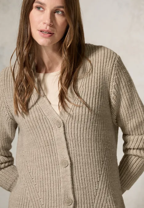 Grobstrick- Cardigan hazelnut melange