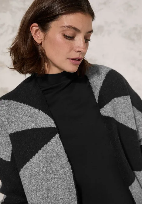 Gemusterte Strickjacke Black