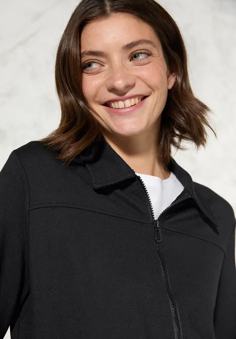 Sweatjacke mit Hemdkragen Black
