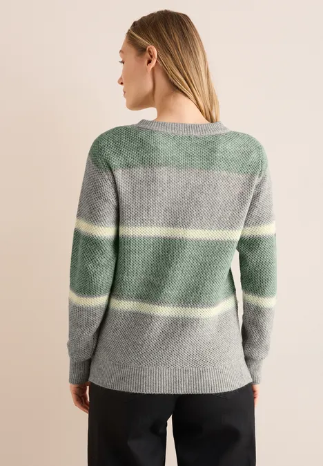 Gestreifter Cardigan glaced green melange