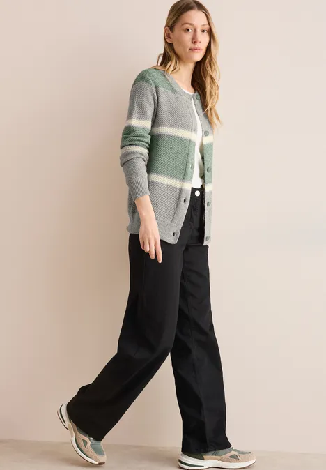 Gestreifter Cardigan glaced green melange