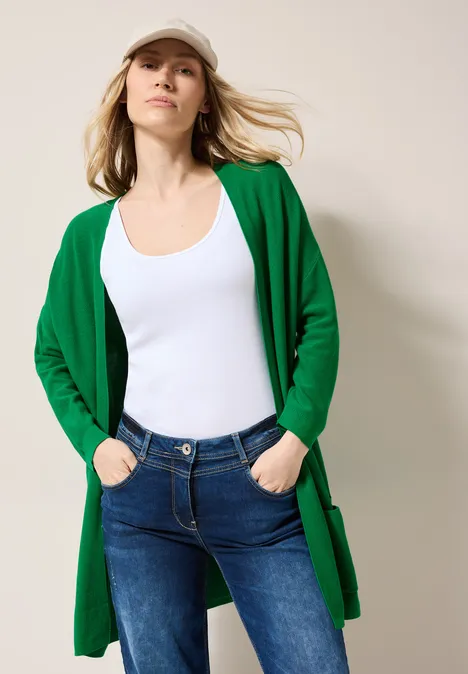 Offener Feinstrick Cardigan garden green