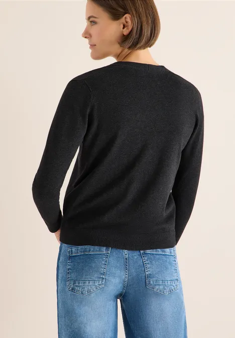 V-Neck Cardigan charcoal grey melange
