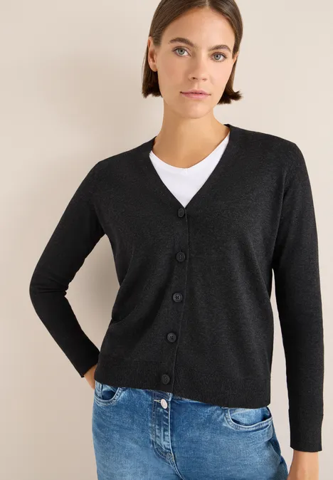 V-Neck Cardigan charcoal grey melange