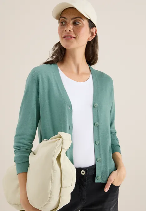 V-Neck Cardigan jewel green melange