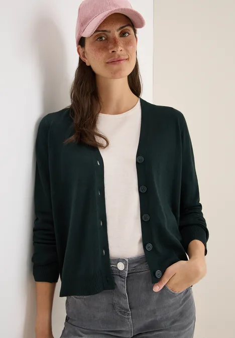 V-Neck Cardigan ink green
