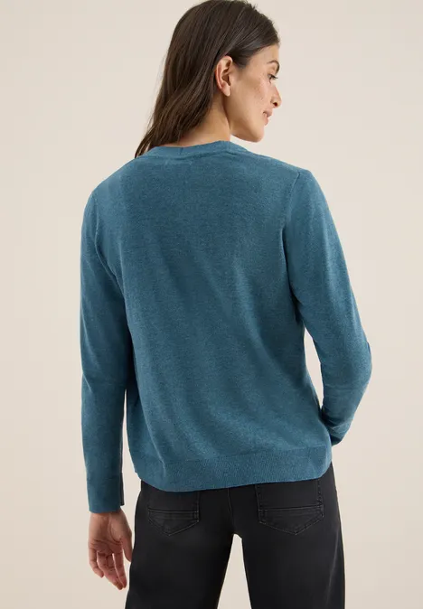 V-Neck Cardigan dull teal blue melange