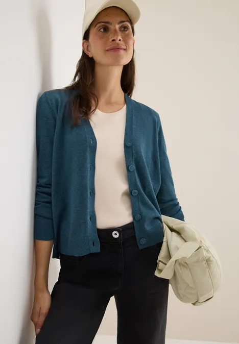 V-hals vest dull teal blue melange