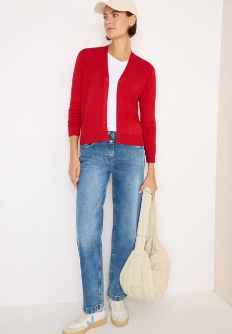 V-Neck Cardigan fiery red
