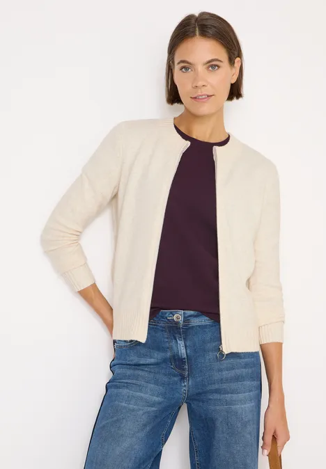 Cosy Cardigan mit Zipper oat milk beige melange