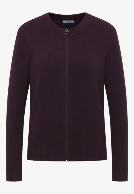 Cosy Cardigan mit Zipper eggplant red melange