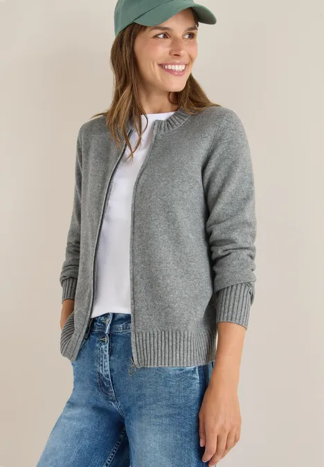 Cardigan mit Zipper sporty grey melange