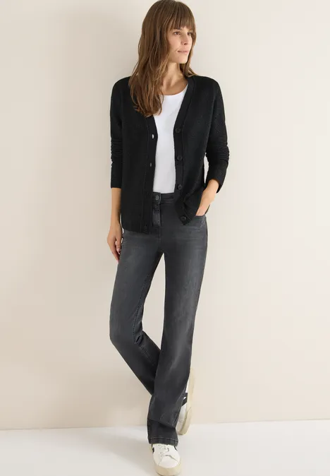 Zacht vest met V-hals black melange