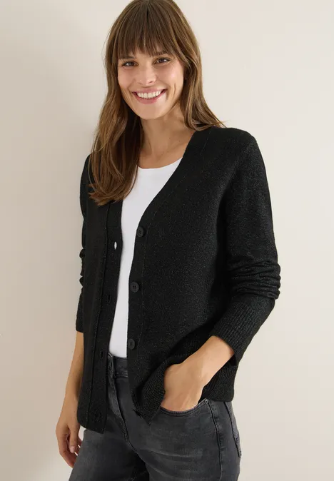 Zacht vest met V-hals black melange