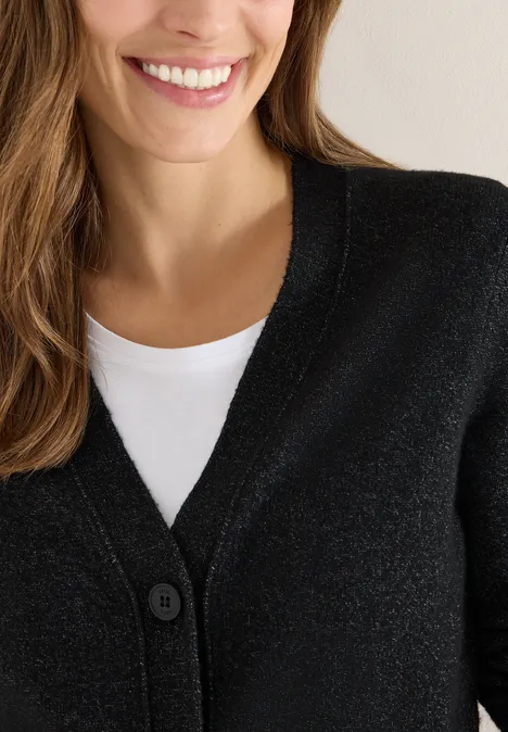 Zacht vest met V-hals black melange