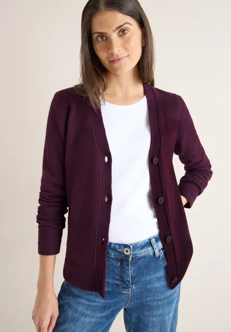 Softer V-Neck Cardigan eggplant red