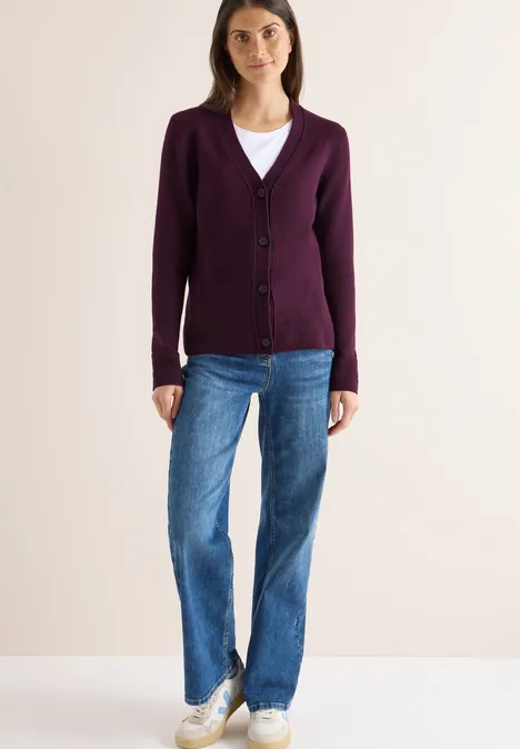 Softer V-Neck Cardigan eggplant red