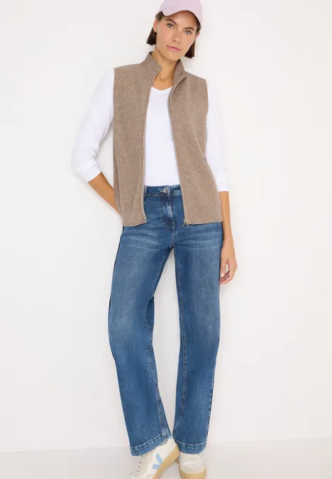 Vest met geribde structuur toffee cream melange