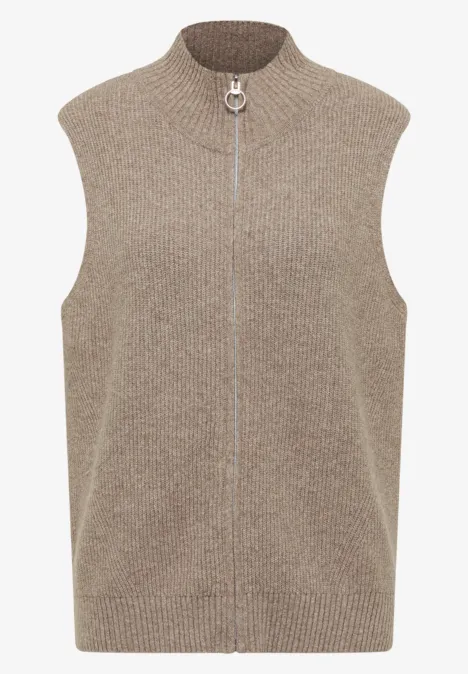 Vest met geribde structuur toffee cream melange