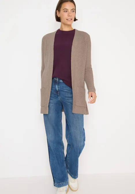 Offener Struktur-Cardigan toffee cream melange