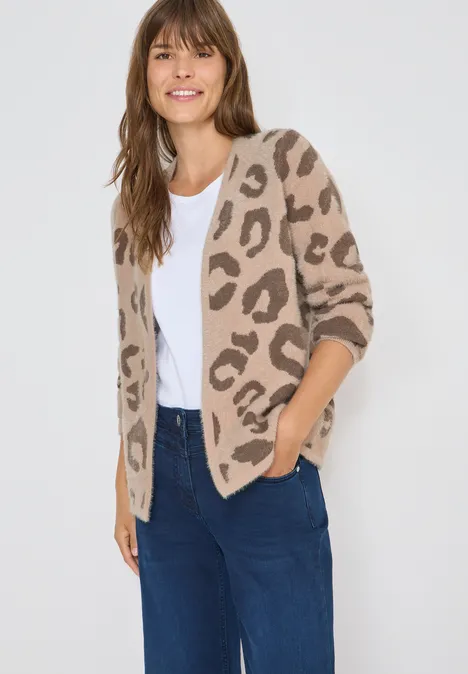 Offener Federgarn Cardigan sandalwood beige