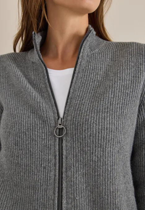 Cosy vest met ritssluiting flint grey melange