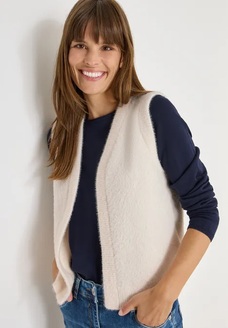 Offene Federgarn Weste oat milk beige melange