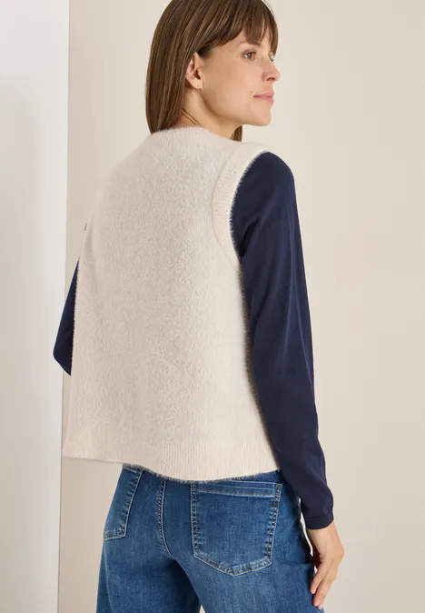 Offene Federgarn Weste oat milk beige melange