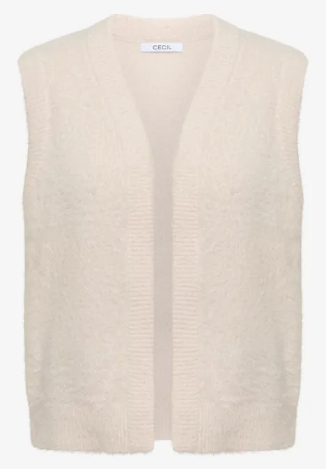 Offene Federgarn Weste oat milk beige melange