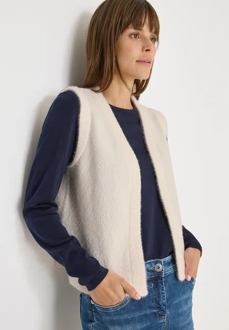Offene Federgarn Weste oat milk beige melange