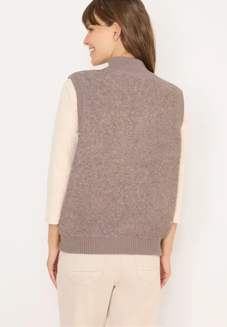 Zacht bouclé gebreid vest chocolate mousse melange
