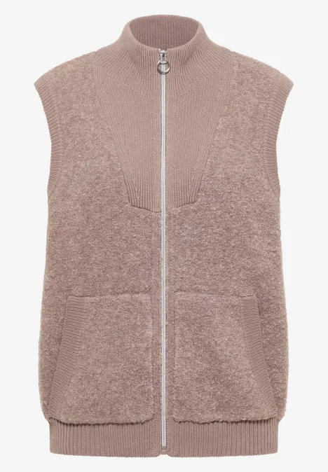 Zacht bouclé gebreid vest chocolate mousse melange