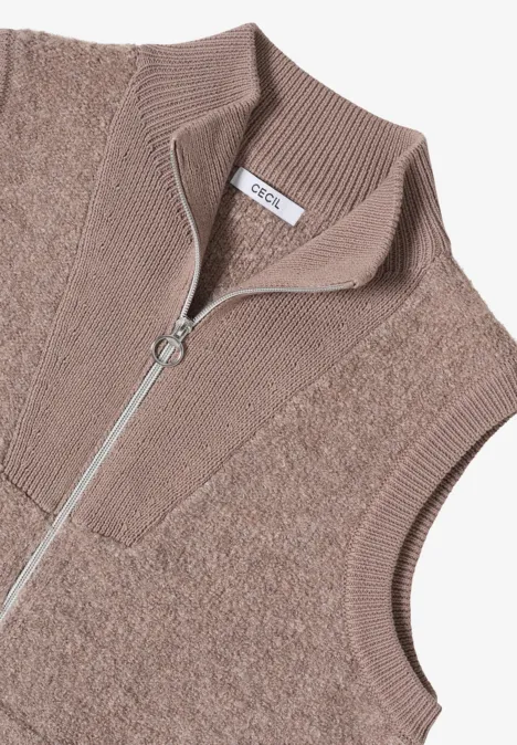 Zacht bouclé gebreid vest chocolate mousse melange