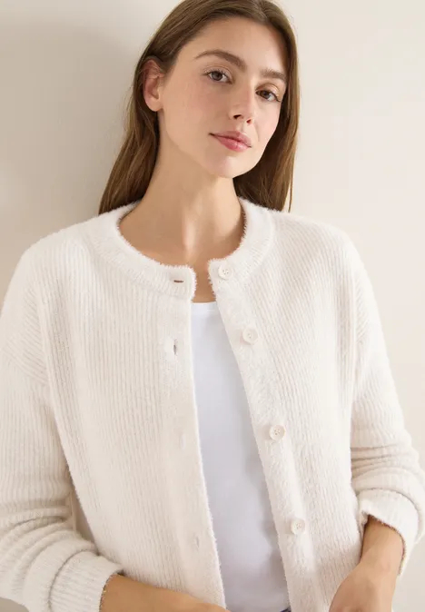 Geribd vest van verengaren light greige