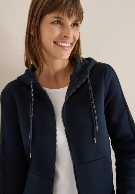 Sweatjacke mit Zopfmuster urban dark blue