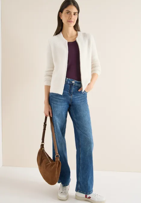 Cardigan jacquard avec fermeture éclair light greige