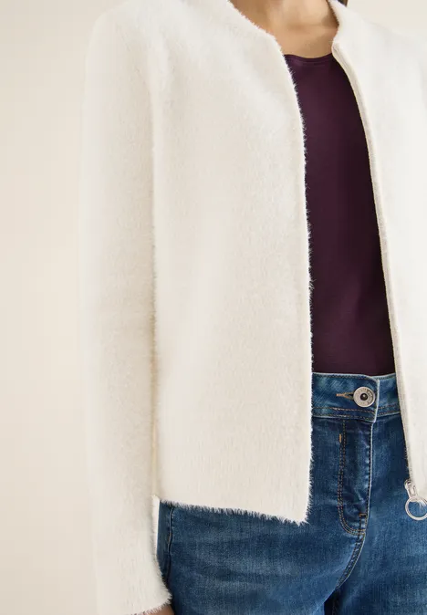 Cardigan jacquard avec fermeture éclair light greige