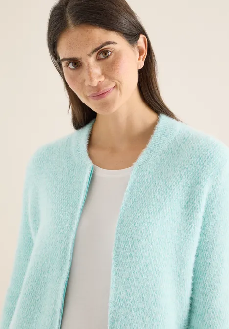 Cardigan jacquard avec fermeture éclair light foam blue