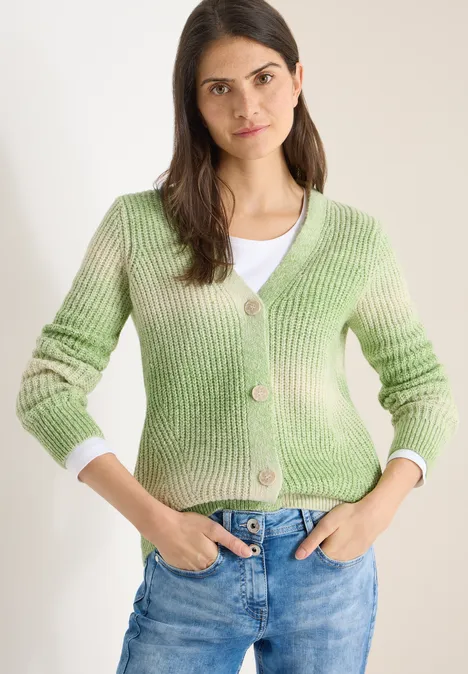 Space Dye V-Neck Cardigan bamboo green melange Space Dye V-Neck Cardigan bamboo green melange