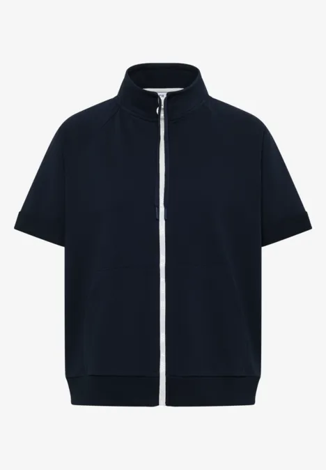 Kurzarm Sweatjacke mit Zipper universal blue Dunkelblaue Kurzarmjacke mit Reißverschluss, Stehkragen und Seitentaschen