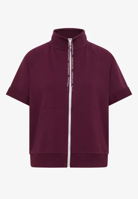 Kurzarm Sweatjacke mit Zipper sweet grape red Kurze weinrote Jacke mit Stehkragen, Reißverschluss und überschnittenen Ärmeln