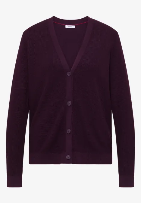 Dunkelviolette Strickjacke mit V-Ausschnitt und Knopfleiste.