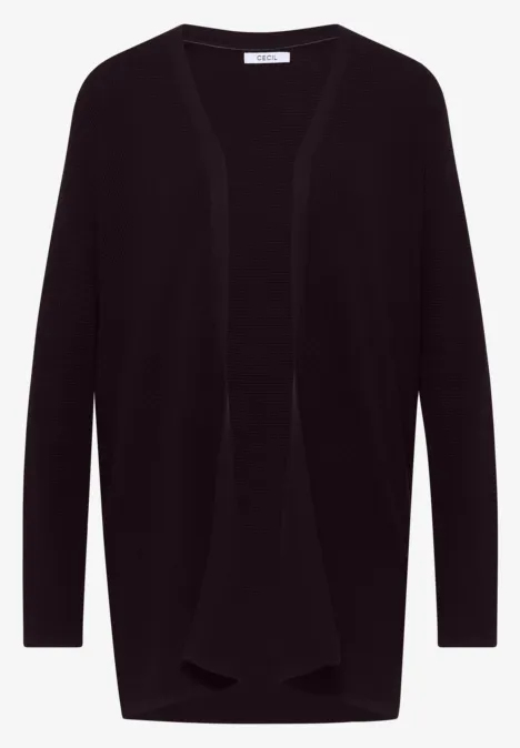 Schwarzer, langärmiger, offener Damen-Cardigan aus fließendem, weichem Stoff.