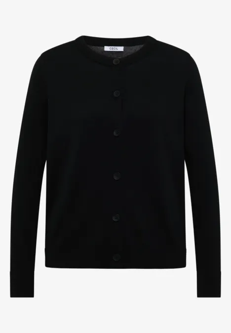 Zwarte effen gebreide cardigan met knoopsluiting en lange mouwen.
